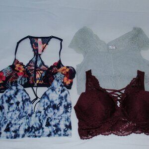 Lot of 4 VS PINK Aerie Lace Bralettes Bras Sz S Tie Dye Strappy Racer Back